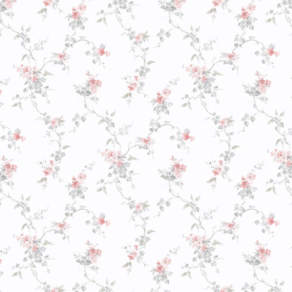 Patton Wallcoverings PF38151 Pretty Florals Ivy Trial Wallpaper in Pink, Grey, Beige